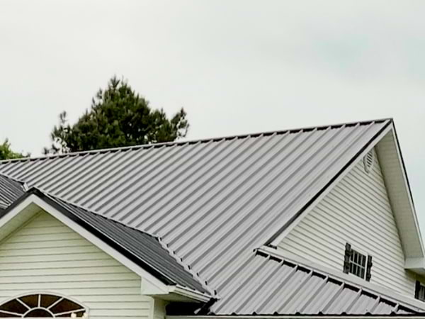 close up on a black metal roof