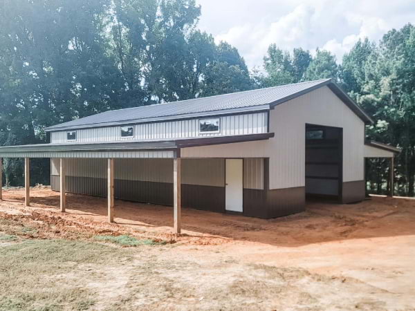 grey garage with covered side areas