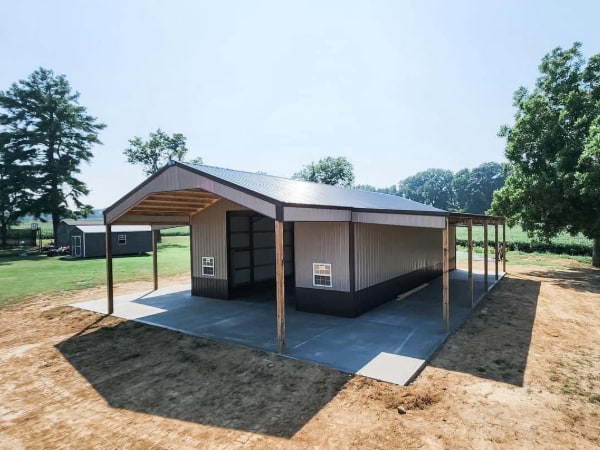 grey garage with covered side areas and front